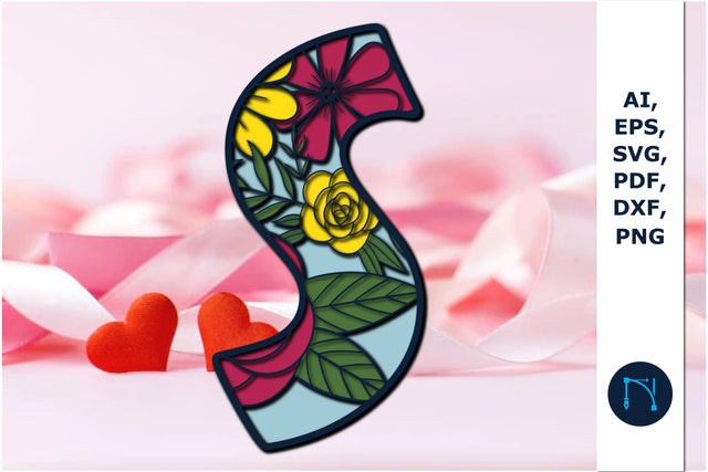 3d layer floral alphabet S laser cut svg SVG MD JOYNAL ABDIN 