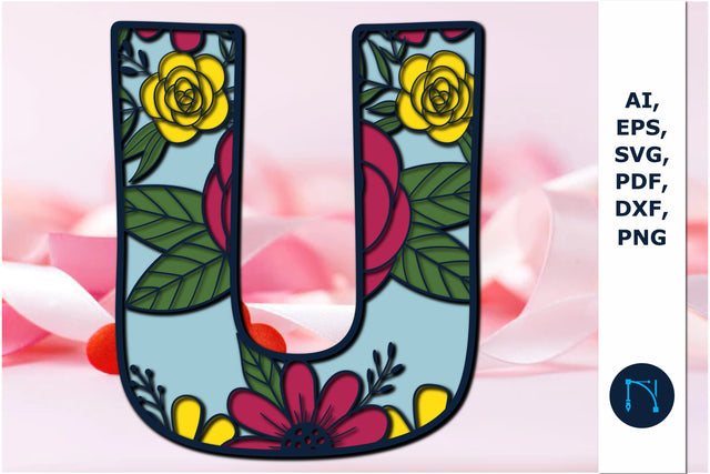 3d layer floral alphabet U laser cut svg SVG MD JOYNAL ABDIN 