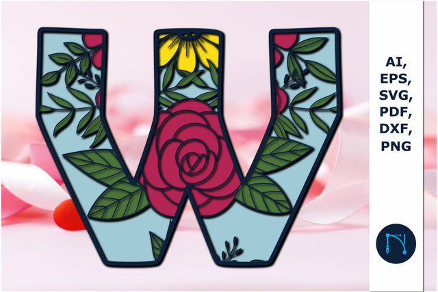 3d layer floral alphabet W laser cut svg SVG MD JOYNAL ABDIN 