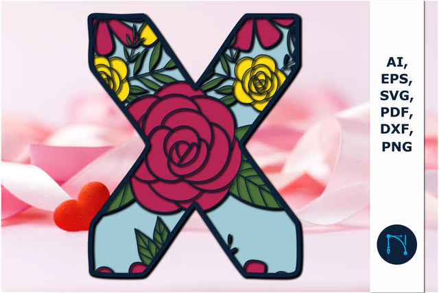 3d layer floral alphabet X laser cut svg SVG MD JOYNAL ABDIN 