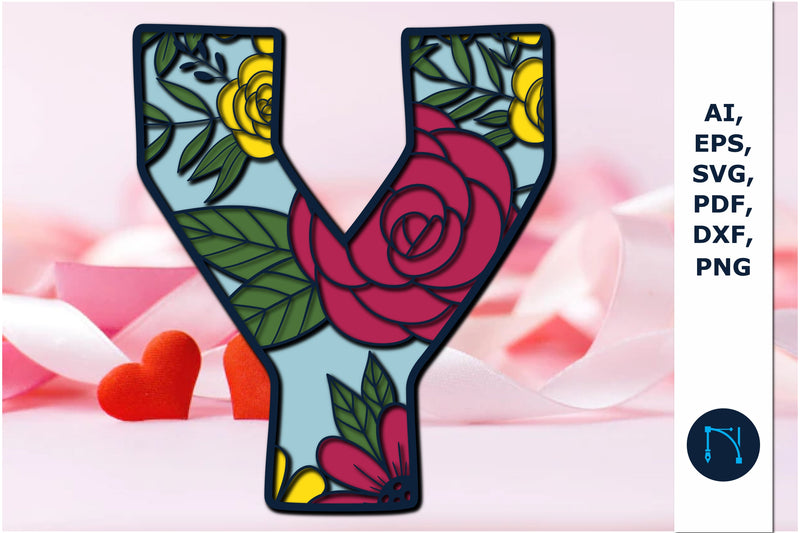 3d layer floral alphabet Y laser cut svg SVG MD JOYNAL ABDIN 