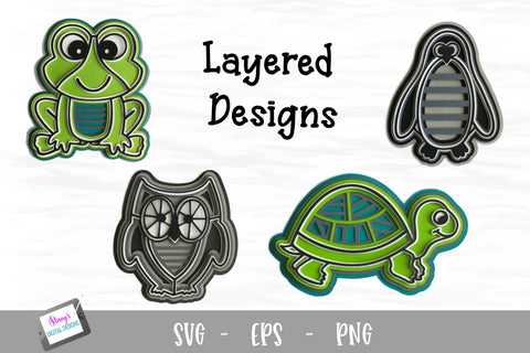 3D Layered Animal Bundle - Turtle, Frog, Owl, Penguin 3D Paper Stacy's Digital Designs 