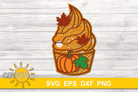 3D Layered Autumn Cupcake Mandala SVG 5 layers | Fall SVG 3D Paper CutsunSVG 