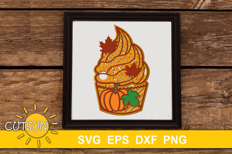 3D Layered Autumn Cupcake Mandala SVG 5 layers | Fall SVG 3D Paper CutsunSVG 