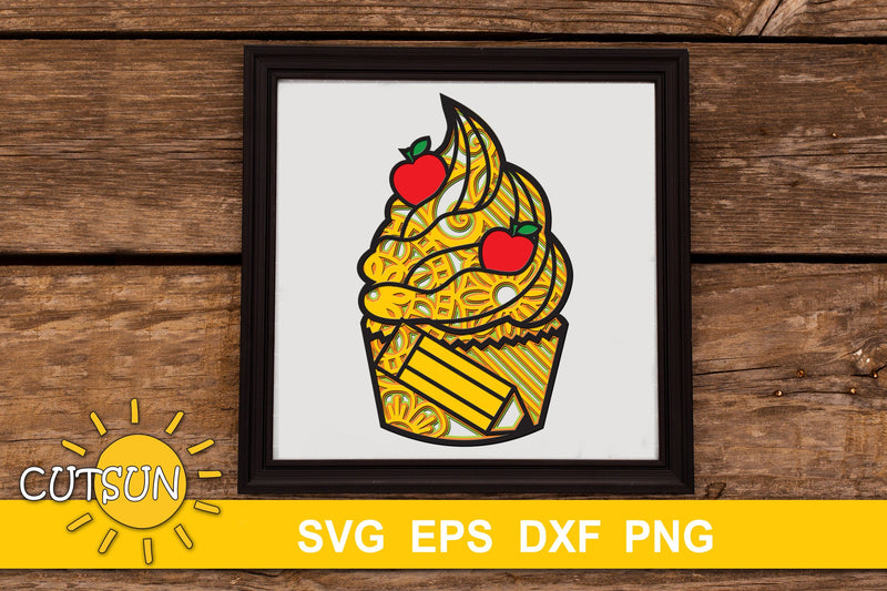 3D Layered Back to school Cupcake Mandala SVG 3D Paper CutsunSVG 