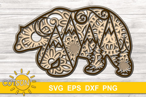 3D Layered Bear Mandala cut file for crafters 5 layers 3D Paper CutsunSVG 