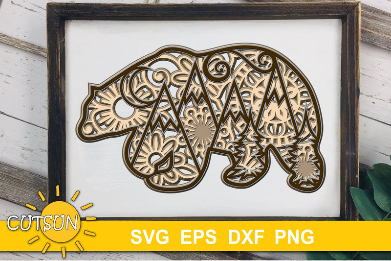3D Layered Bear Mandala cut file for crafters 5 layers 3D Paper CutsunSVG 