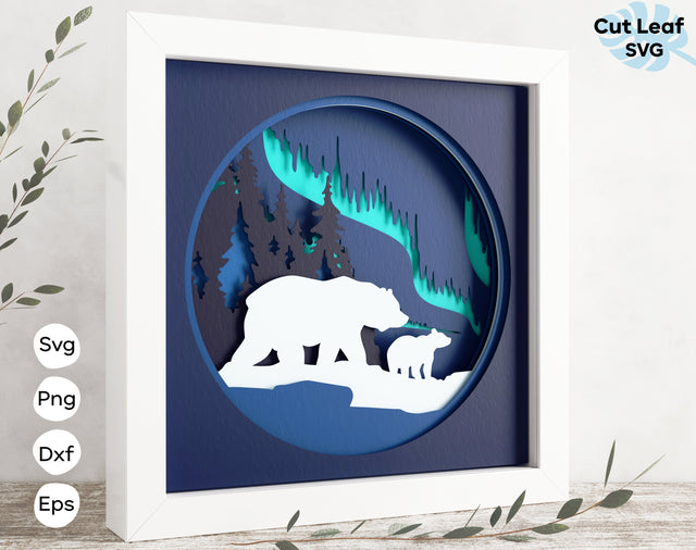 3d layered Bear svg, Shadow box svg, laser cut files, cnc files for wood, mama bear svg, baby bear svg, papercraft, Glowforge, Mountains 3D Paper CutLeafSvg 