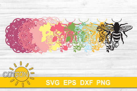 3D Layered Bee Mandala SVG - 9 layers 3D Paper CutsunSVG 