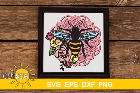 3D Layered Bee Mandala SVG - 9 layers 3D Paper CutsunSVG 