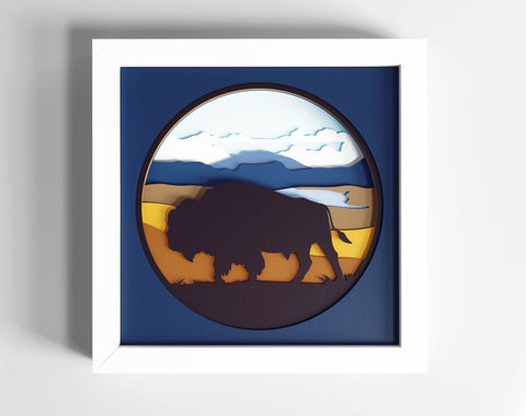 3d Layered Bison svg, buffalo svg, laser cut files, cnc files for wood, Shadow box svg, Laser cut Deer, papercraft, Glowforge, Mountain svg 3D Paper CutLeafSvg 