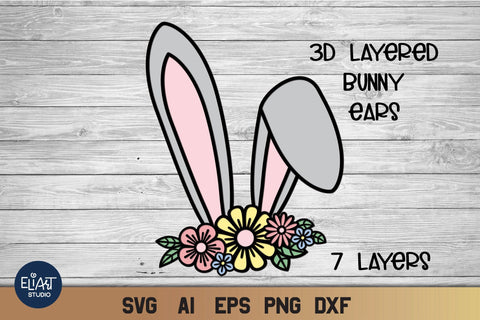 3D Layered Bunny Ears SVG, Easter SVG. 3D Paper Elinorka 