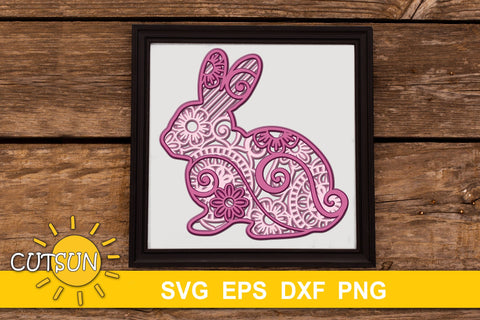 3D Layered Bunny Mandala SVG | 3D Layered Rabbit SVG 3D Paper CutsunSVG 