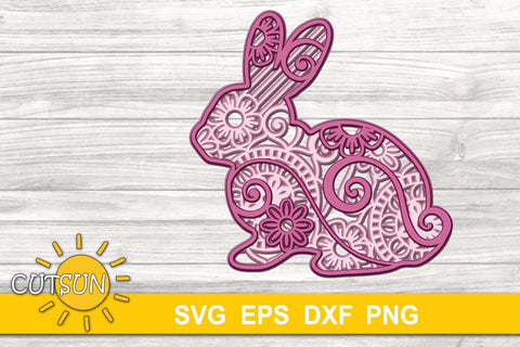 3D Layered Bunny Mandala SVG | 3D Layered Rabbit SVG 3D Paper CutsunSVG 