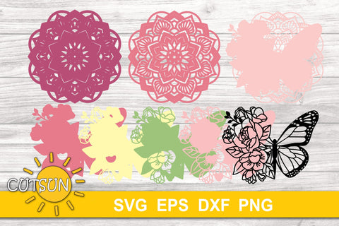 3D Layered Butterfly Mandala SVG - 8 layers 3D Paper CutsunSVG 