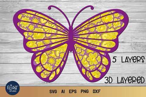 3D Layered Butterfly SVG, Summer SVG, Floral Butterfly SVG, 5 Layers. 3D Paper Elinorka 