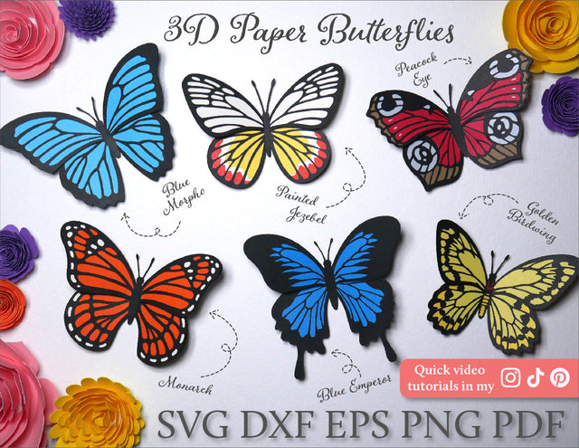 3d Layered butterfly SVG templates | 6 paper realistic butterflies | Butterfly SVG bundle | Cut files for Cricut and Silhouette Studio 3D Paper MagicArtLab 