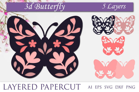 3d layered butterfly with flowers svg, Butterfly 3d shadow box papercut 3D Paper AnastasiyaArtDesign 