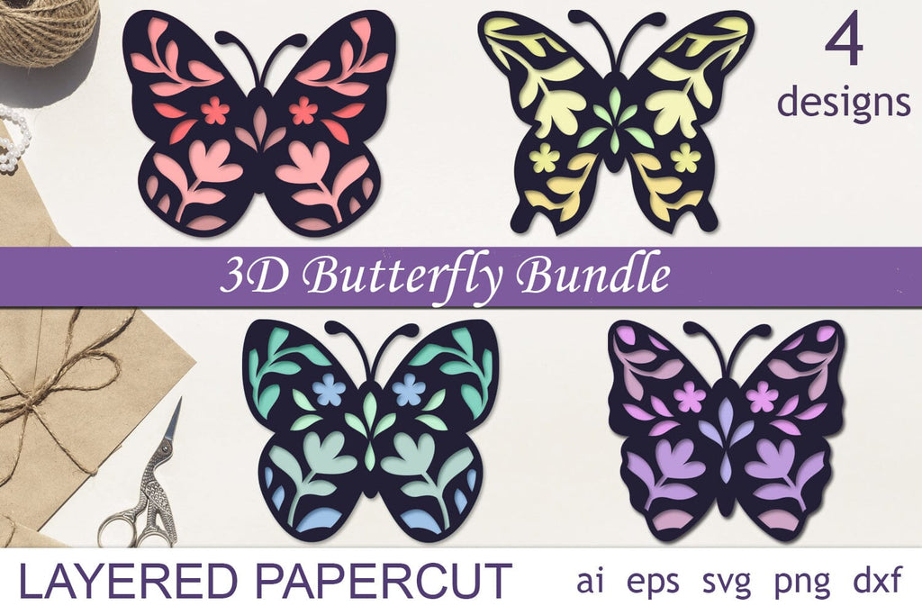3d layered butterfly with flowers svg, Butterfly 3d shadow box papercut ...