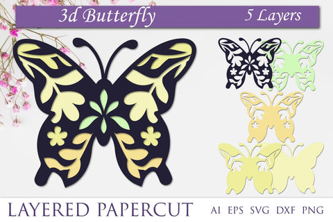 3d layered butterfly with flowers svg, Butterfly 3d shadow box papercut 3D Paper AnastasiyaArtDesign 