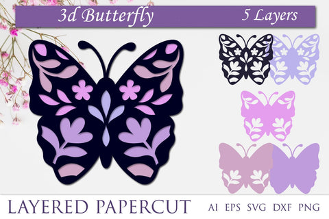 3d layered butterfly with flowers svg, Butterfly 3d shadow box papercut 3D Paper AnastasiyaArtDesign 