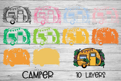 3D Layered Camper SVG, Camping SVG, Camp Life SVG, Happy Camper with Flowers. 3D Paper Elinorka 