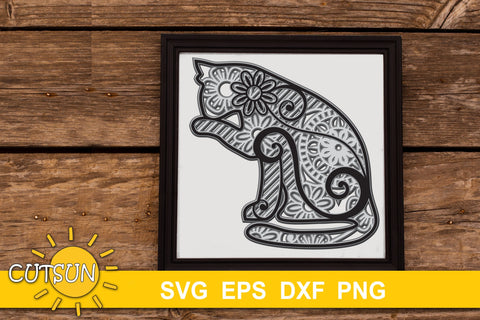 3D Layered Cat Mandala cut file for crafters 5 layers | 2 3D Paper CutsunSVG 