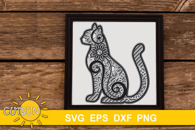3D Layered Cat Mandala cut file for crafters 5 layers | 3 3D Paper CutsunSVG 