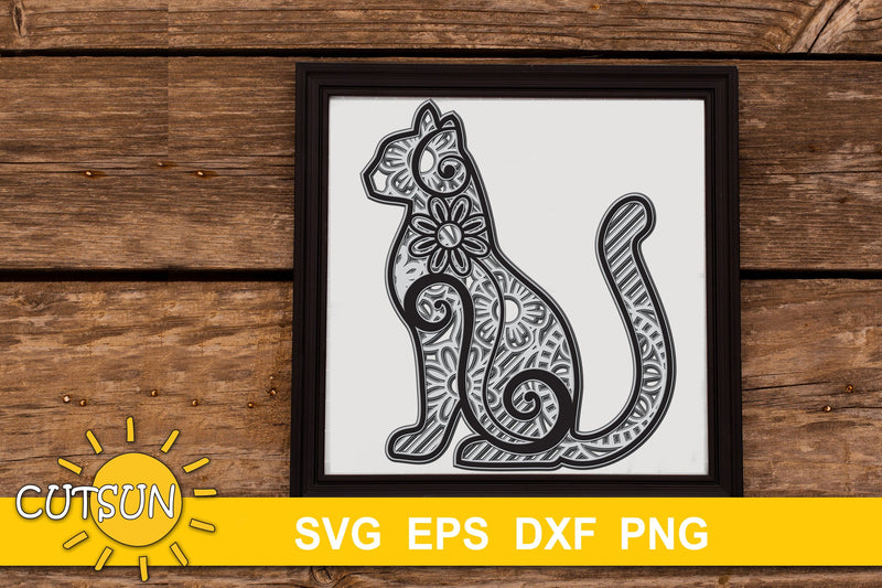 3D Layered Cat Mandala cut file for crafters 5 layers | 3 3D Paper CutsunSVG 