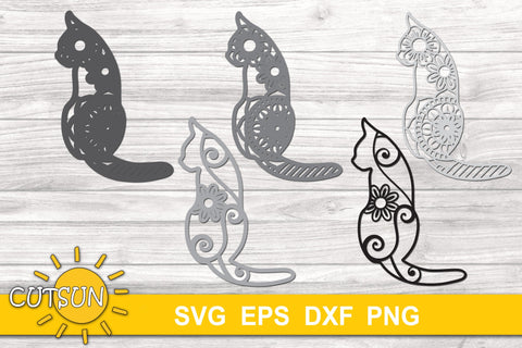 3D Layered Cat Mandala cut file for crafters 5 layers | 4 3D Paper CutsunSVG 