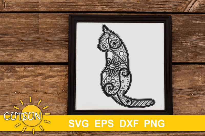 3D Layered Cat Mandala cut file for crafters 5 layers | 4 3D Paper CutsunSVG 