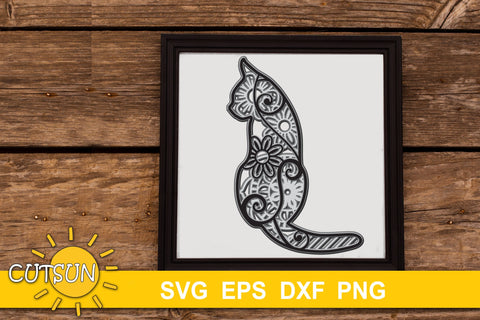 3D Layered Cat Mandala cut file for crafters 5 layers | 4 3D Paper CutsunSVG 