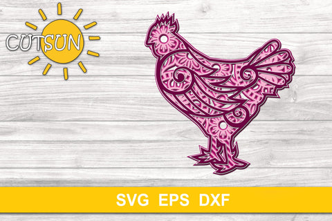 3D Layered Chicken Mandala cut file for crafters 5 layers 3D Paper CutsunSVG 