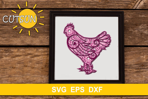 3D Layered Chicken Mandala cut file for crafters 5 layers 3D Paper CutsunSVG 