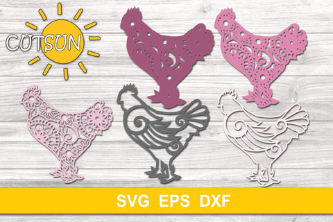 3D Layered Chicken Mandala cut file for crafters 5 layers 3D Paper CutsunSVG 