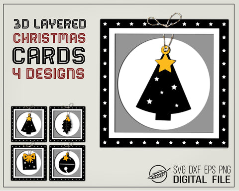 3D layered Christmas cards - 4 designs SVG Boertiek 