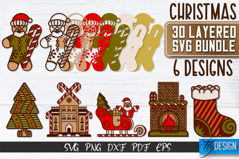 3D Layered Christmas SVG Bundle | Christmas Design | Multilayered SVG SVG Fly Design 
