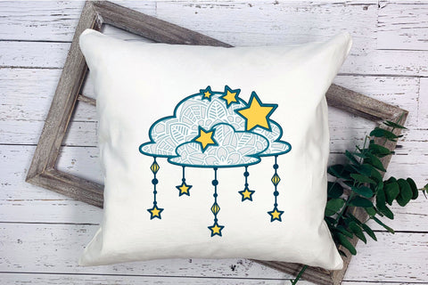 3d Layered Cloud Mandala SVG, Clouds SVG with Stars, Celestial SVG. 3D Paper Elinorka 