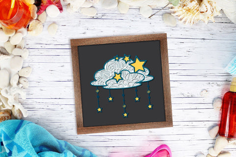 3d Layered Cloud Mandala SVG, Clouds SVG with Stars, Celestial SVG. 3D Paper Elinorka 