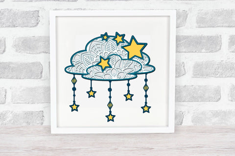 3d Layered Cloud Mandala SVG, Clouds SVG with Stars, Celestial SVG. 3D Paper Elinorka 