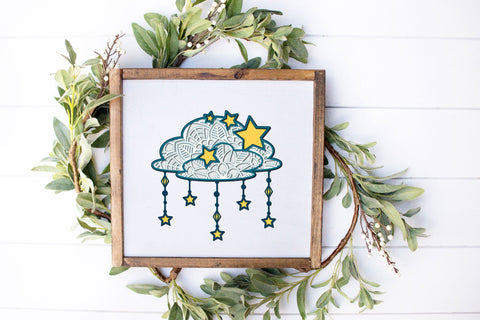 3d Layered Cloud Mandala SVG, Clouds SVG with Stars, Celestial SVG. 3D Paper Elinorka 