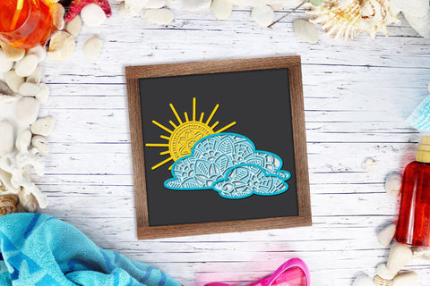 3d Layered Cloud Mandala SVG, Sun SVG and Clouds, Sun Rays in Clouds. 3D Paper Elinorka 