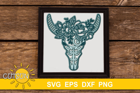 3D Layered Cow skull Mandala SVG | Floral Cow Skull Layered 3D Paper CutsunSVG 