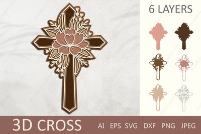 3d layered cross with flowers, 3d paper cutting cross svg 3D Paper AnastasiyaArtDesign 