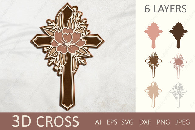 3d layered cross with flowers, 3d paper cutting cross svg 3D Paper AnastasiyaArtDesign 