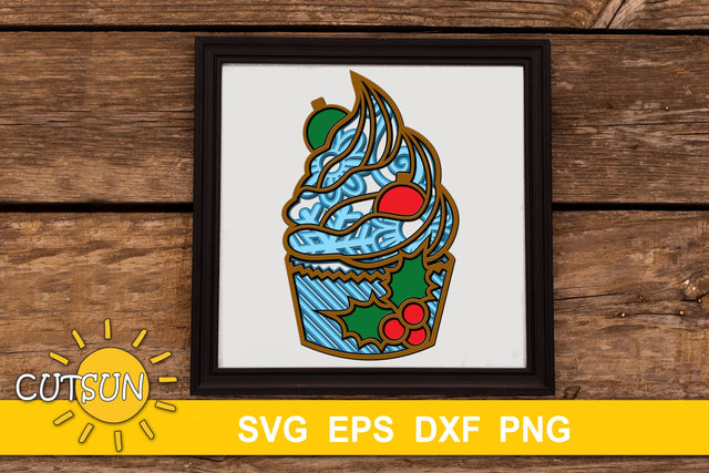 3D Layered Cupcake Mandala Christmas Baubles SVG - 7 layers 3D Paper CutsunSVG 