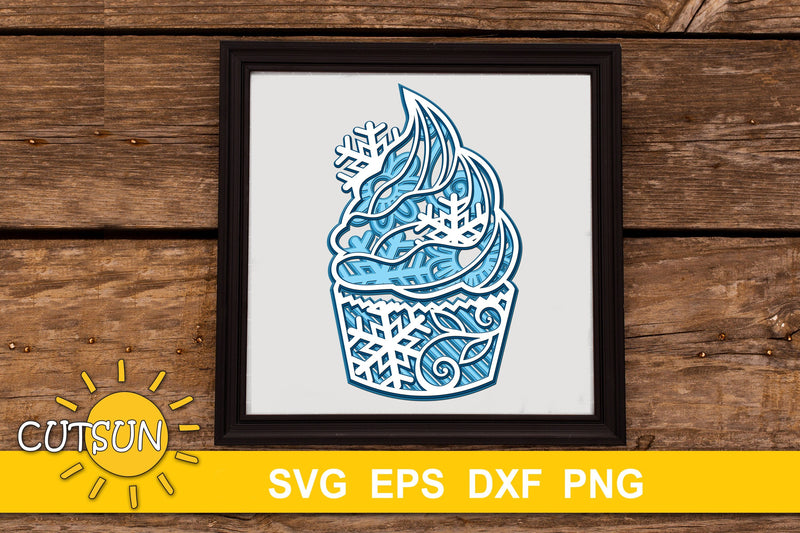 3D Layered Cupcake Mandala Christmas Snowflakes SVG 3D Paper CutsunSVG 