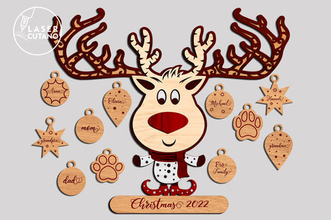 3D Layered DEER CHRISTMAS | Multilayer Laser Cut Files | 3D Designs, Mini Design Bundles SVG LaserCutano 