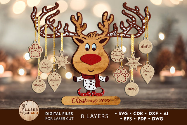 3D Layered DEER CHRISTMAS | Multilayer Laser Cut Files | 3D Designs, Mini Design Bundles SVG LaserCutano 