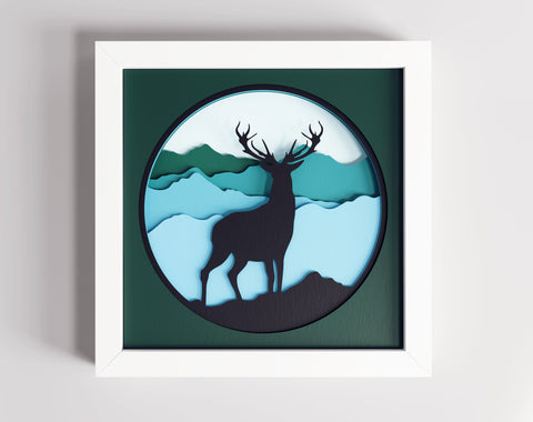 3d Layered Deer svg, 3d svg, laser cut files, cnc files for wood, Shadow box svg, Laser cut Deer, papercraft, Glowforge, Mountain svg 3D Paper CutLeafSvg 
